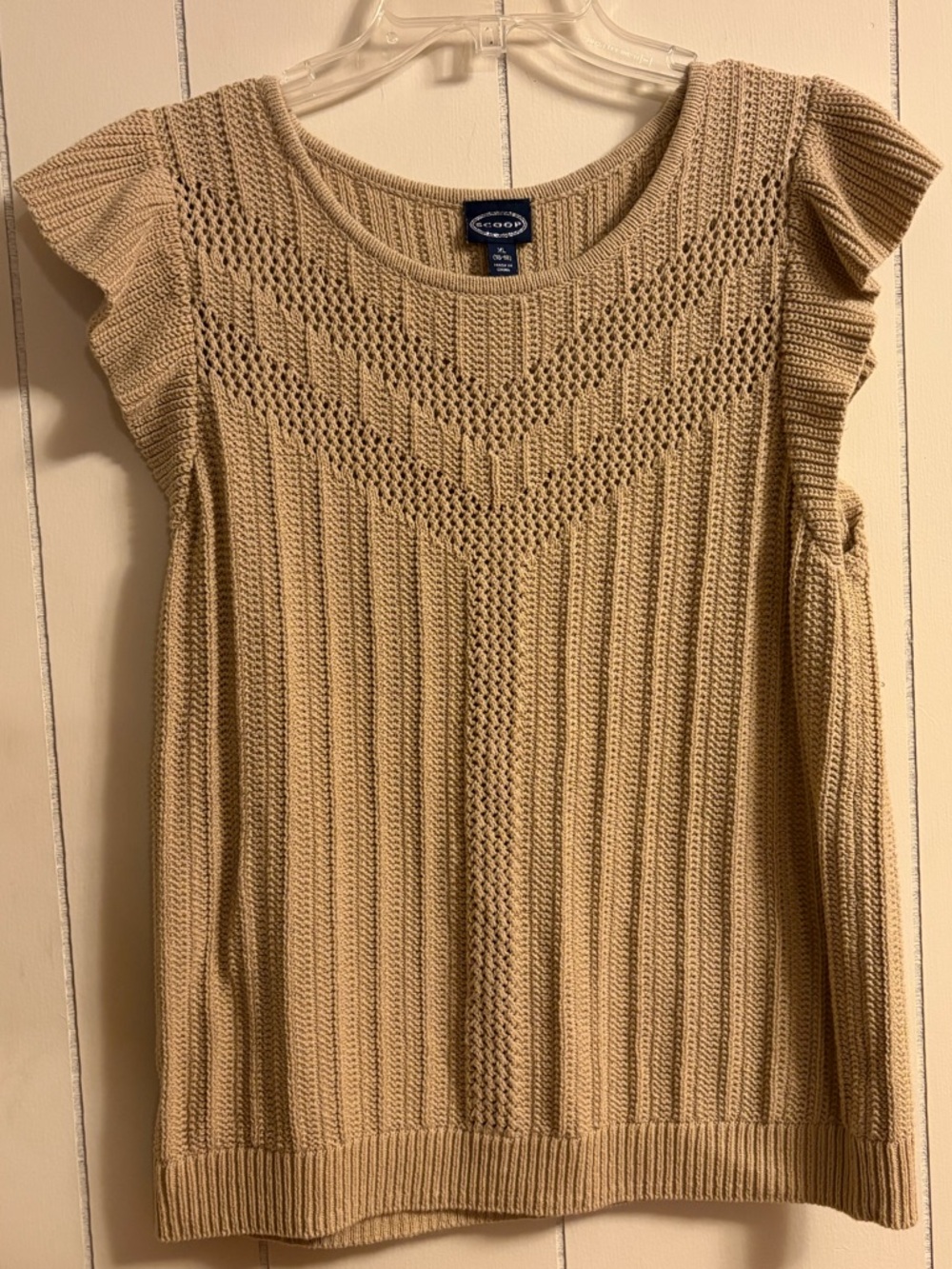 Scoop Knit Cap Flutter Sleeve Sweater Short Sleeve